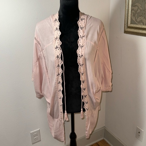 Miss Chievous blush crochet trim tassel ties cover up top Sz M - Picture 1 of 6